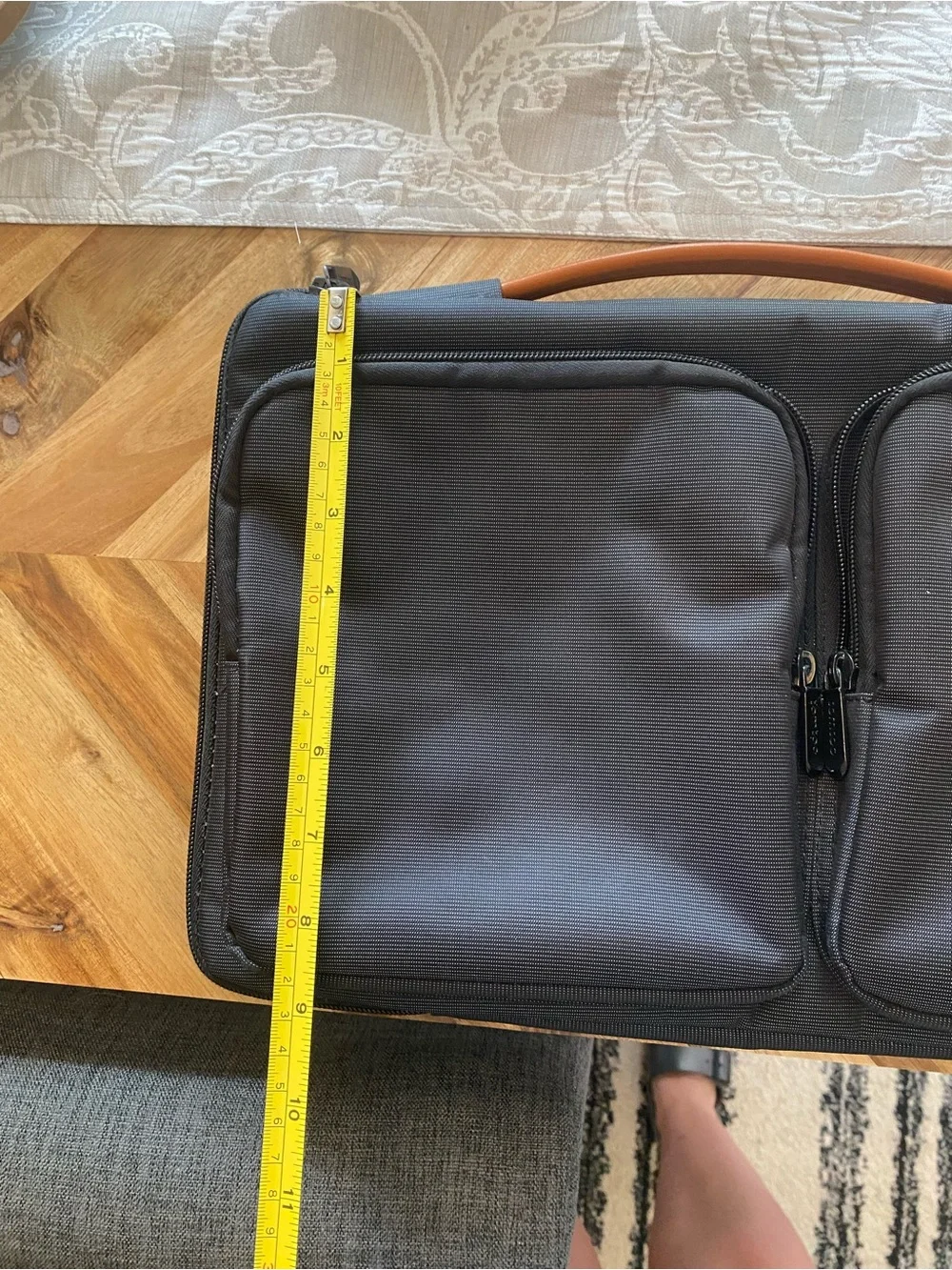 tomtoc 13in Padded Polyester Laptop Sleeve Case Gray Brown Handle